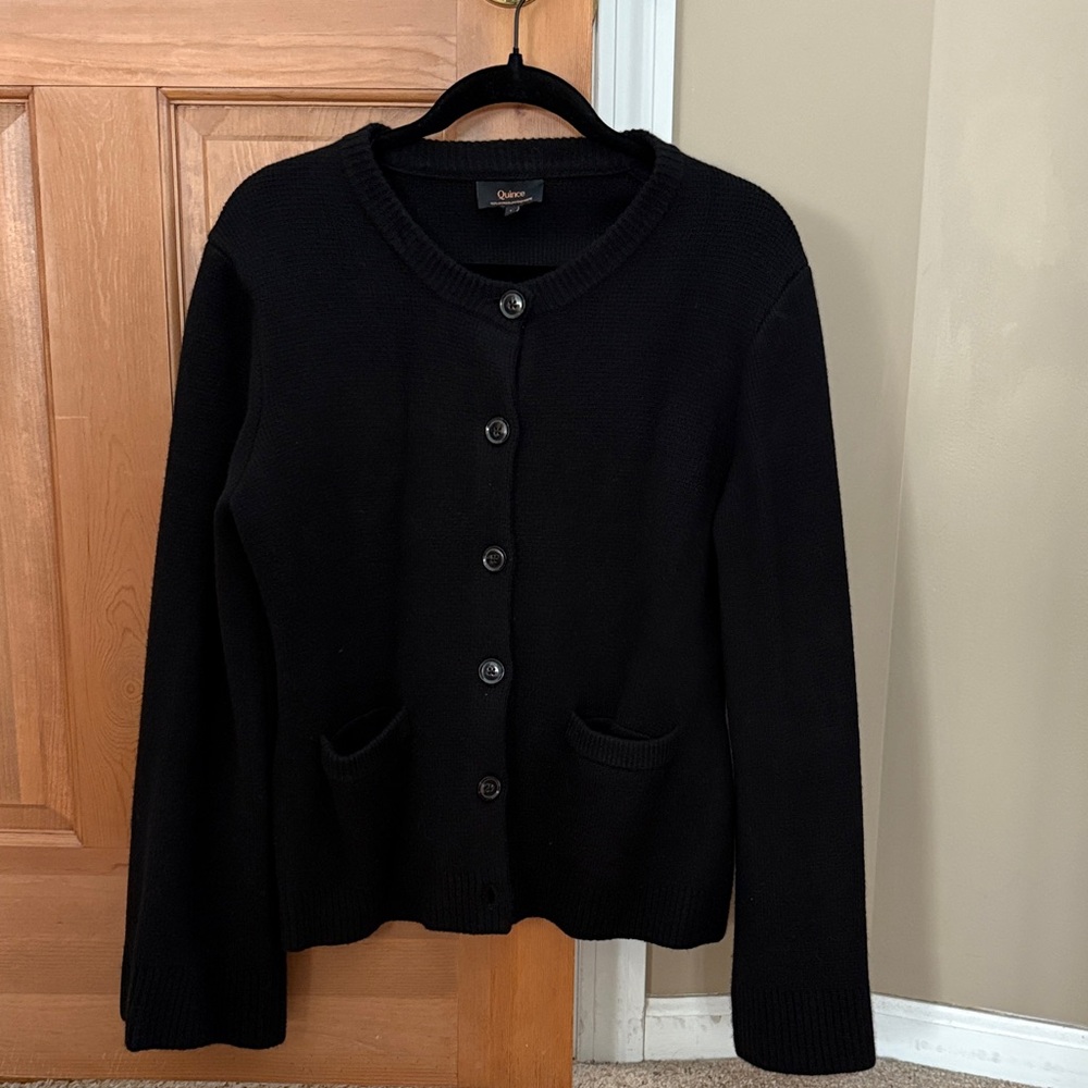 Quince 100% Cashmere Black Structured Cardigan - NWOT Large